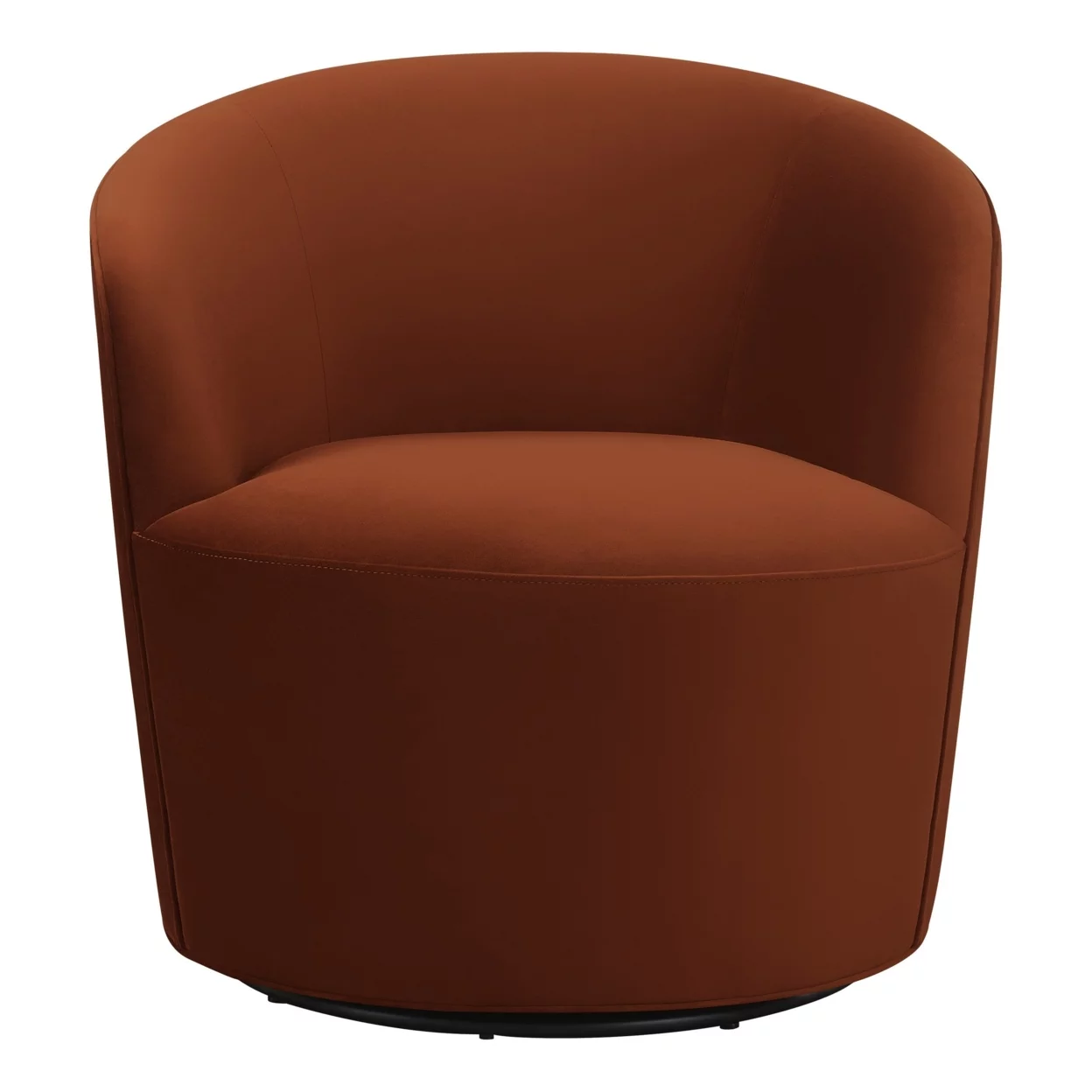 30 Inch Swivel Accent Chair Padded Barrel Style Burnished Orange Velvet- Saltoro Sherpi