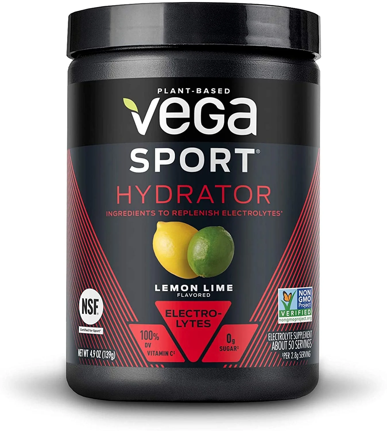 Vega Sport Electrolyte Hydration Plant-Based Powder, Lemon Lime, 50 servings (4.9oz)