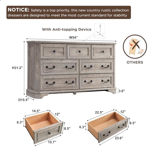 T4TREAM Farmhouse 5 Drawers Dresser for Bedroom, 48