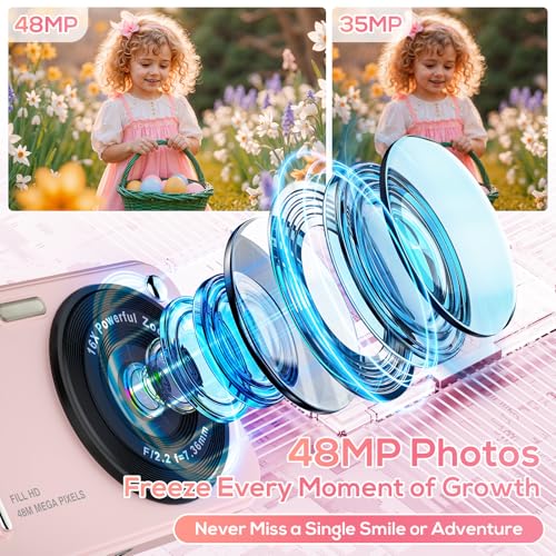 Digital Camera for Kids, WITYEAH 48MP FHD 1080P Point and Shoot Digital Cameras with 16X Zoom Anti-Shake, Compact Portable Cameras for Photography, for Boys Girls Teens Beginners