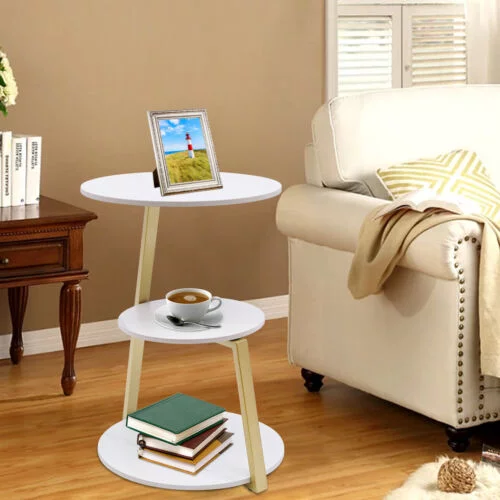 3-Tier End Table Living Room Sofa Side Snack Table Coffee Tray Under Sofa Table