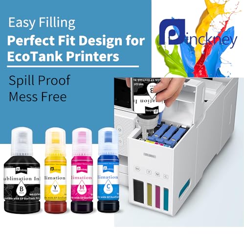 Pinckney Cartridge-Free Super-Tank Printer with Sublimation Ink Bundle for Heat Transfers, Easy Fill, Built-in Scanner & Copier (White)