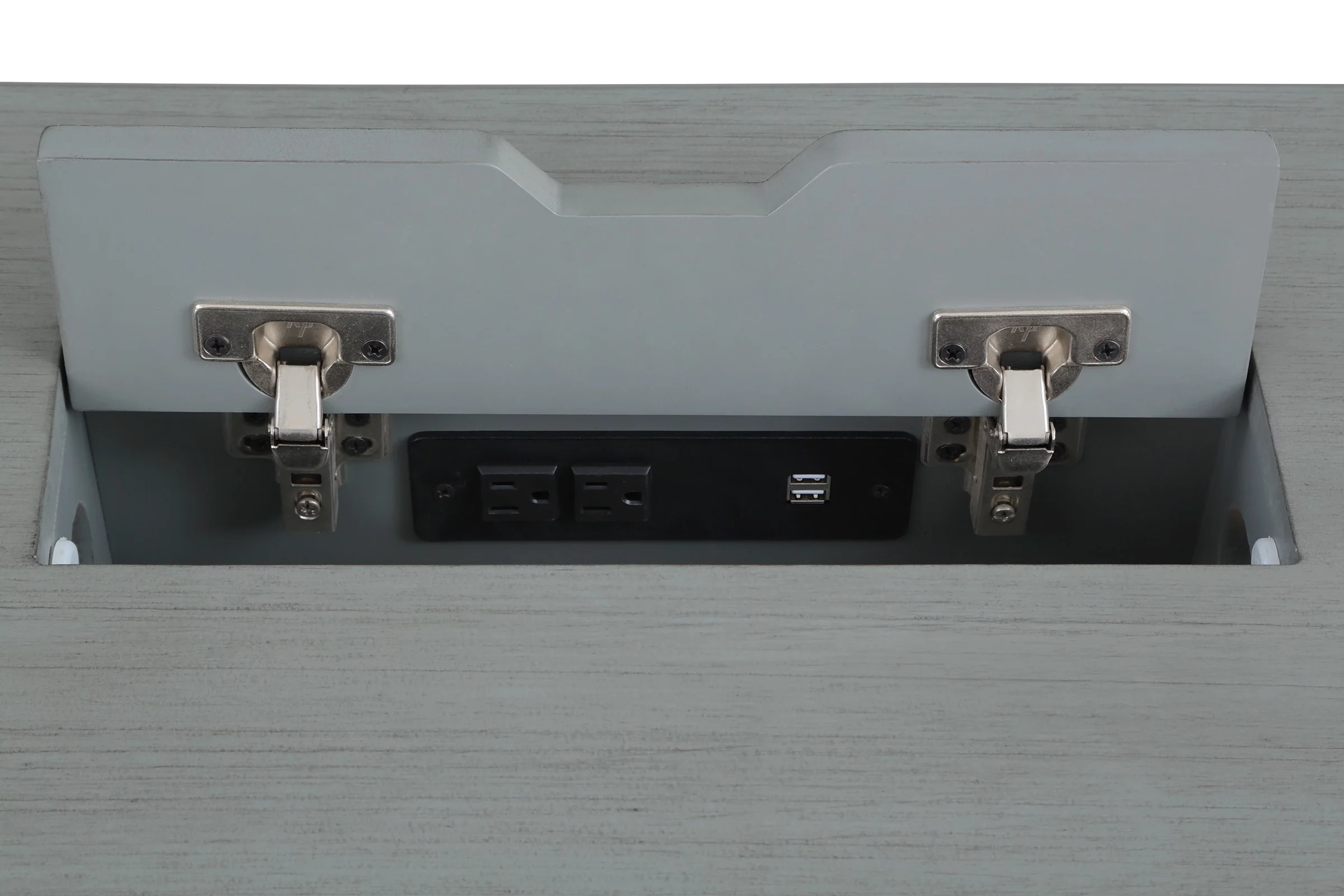 Country Meadows L-Shape Engineered Wood Desk with Power in Plantation Gray