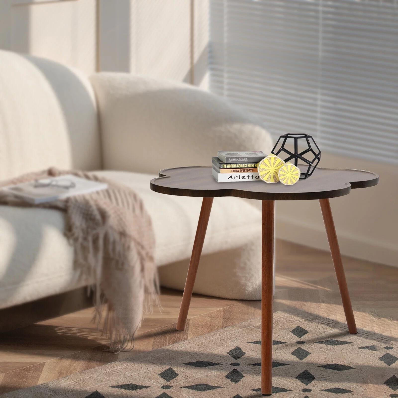 23.6*19.7in Coffee Table with Wood Legs for Living Room Log Color Large Storage Space