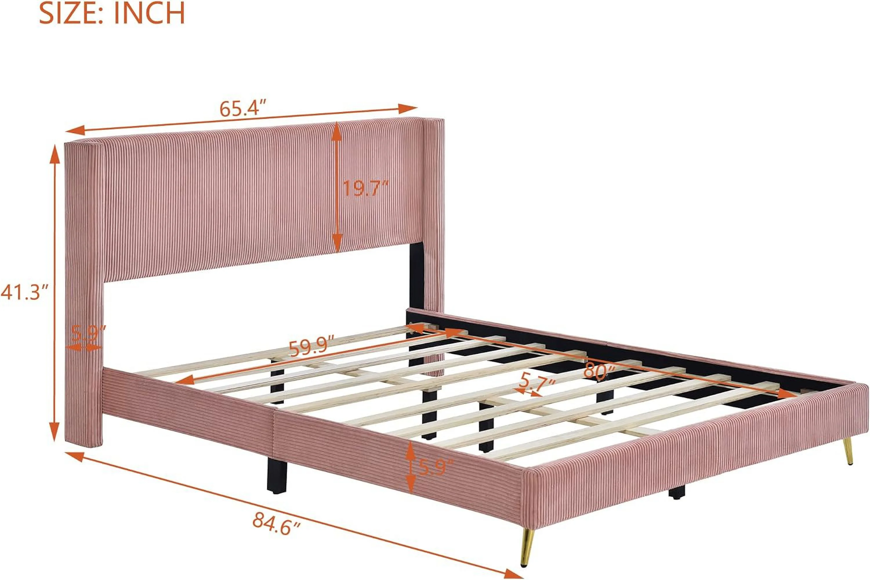 Corduroy Quee Platform Bed Frame With Headboard Ad Strog Woode Slats, o-Slip Ad oise-, Upholstered Quee Size Bed Frame For Bedroom, o Box Sprig eeded