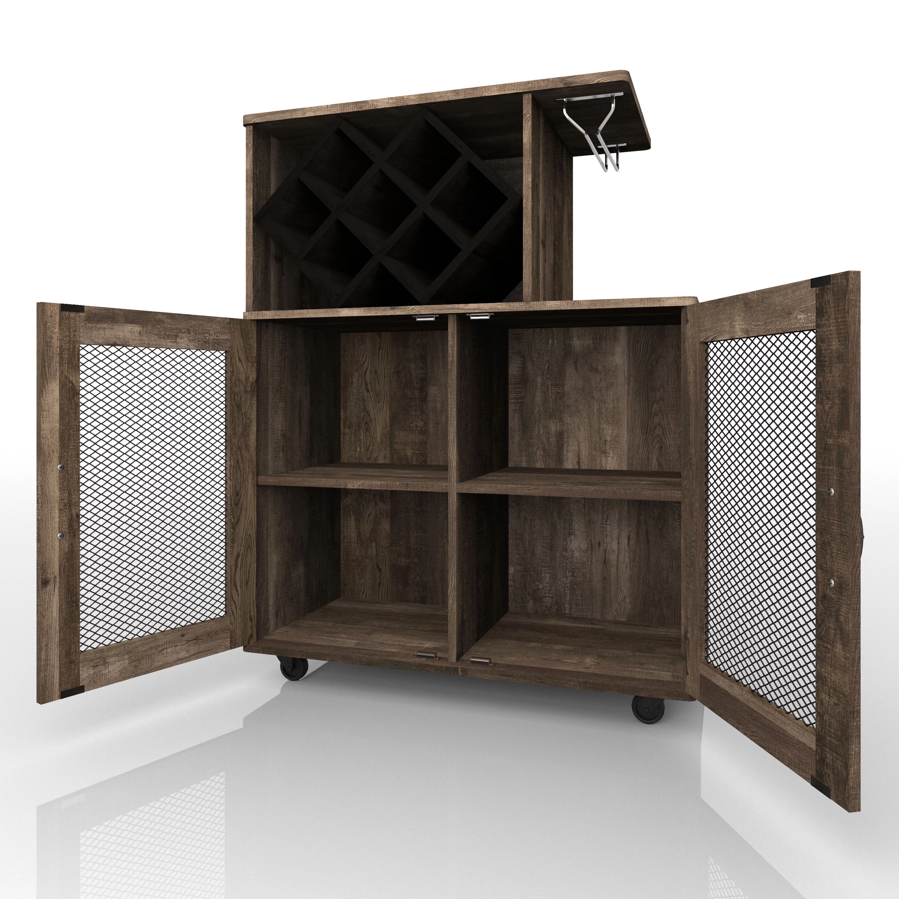 Drvo Mini Bar with Casters, Reclaimed Oak