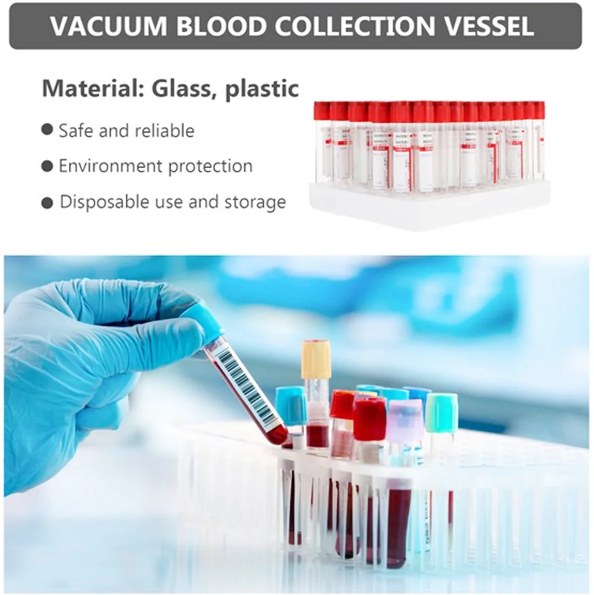 Fencia 100PCS 500ML/Tray Large Capcity Vacuum Blood Collection Tubes - Sterile Glass No Additive Tubes, 12x75mm