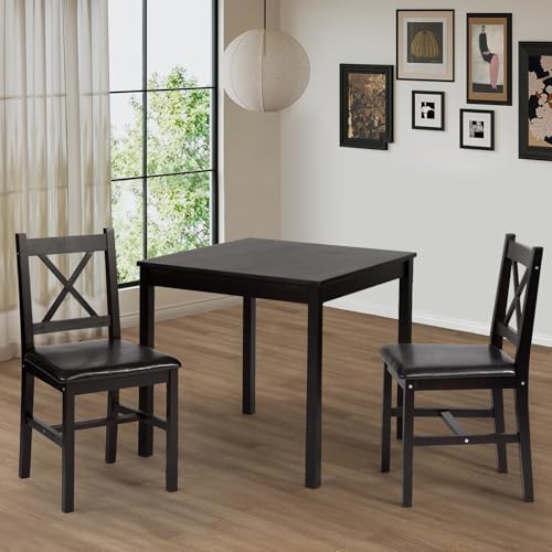 FDW | 5-Piece Solid Wood Dining Table Set for 4 | Pine Kitchen Table with Upholstered Chairs | Space-Saving Design | Smooth Easy-to-Clean Surface | Brown | for Dining Room, Apartment, Restaurant