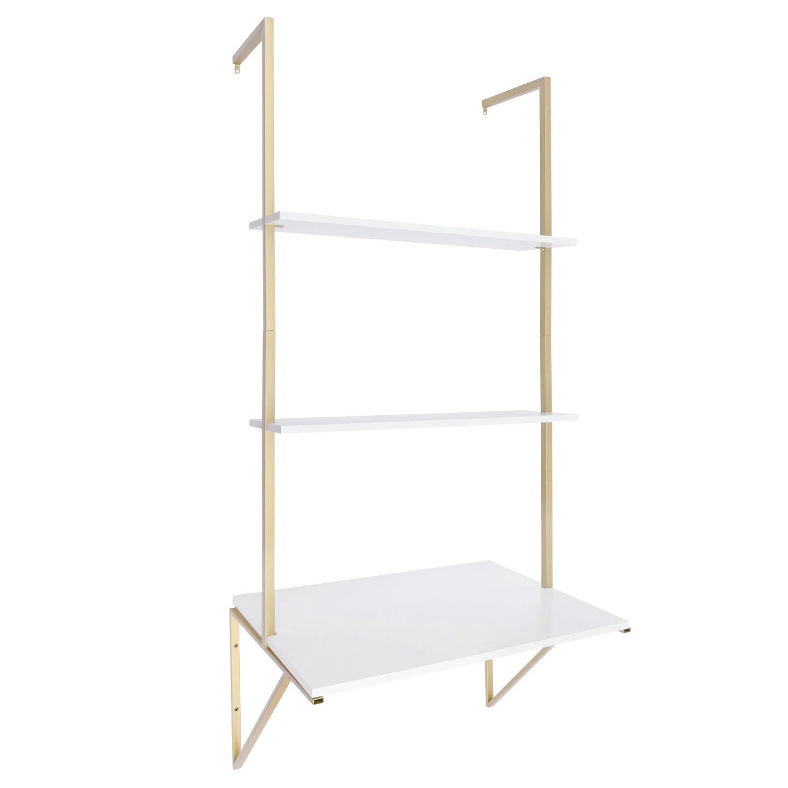 Wall-mounted Desk 3 Tier White Ladder Desk Max. Load: 20kg/44.09lbs W/Brackets 3-Tier Ladder Shelf Bookcase Bookshelf Drawers Wall Mount Living Room Bedroom Wall Mount Ladder Desk