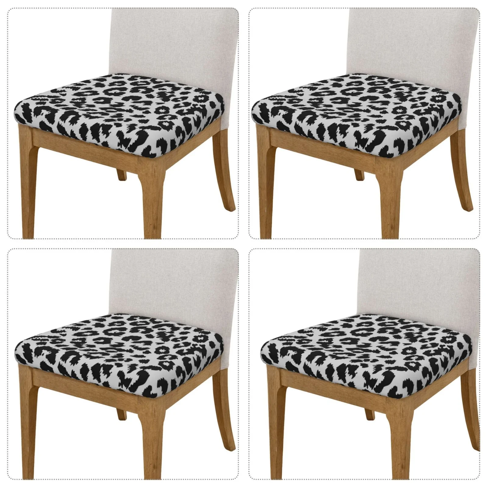 Junzan Similar To Leopard Print Print Dining Chair Seat Covers, Stretch Fitted Dining Room Upholstered Chair Seat Cushion Cover