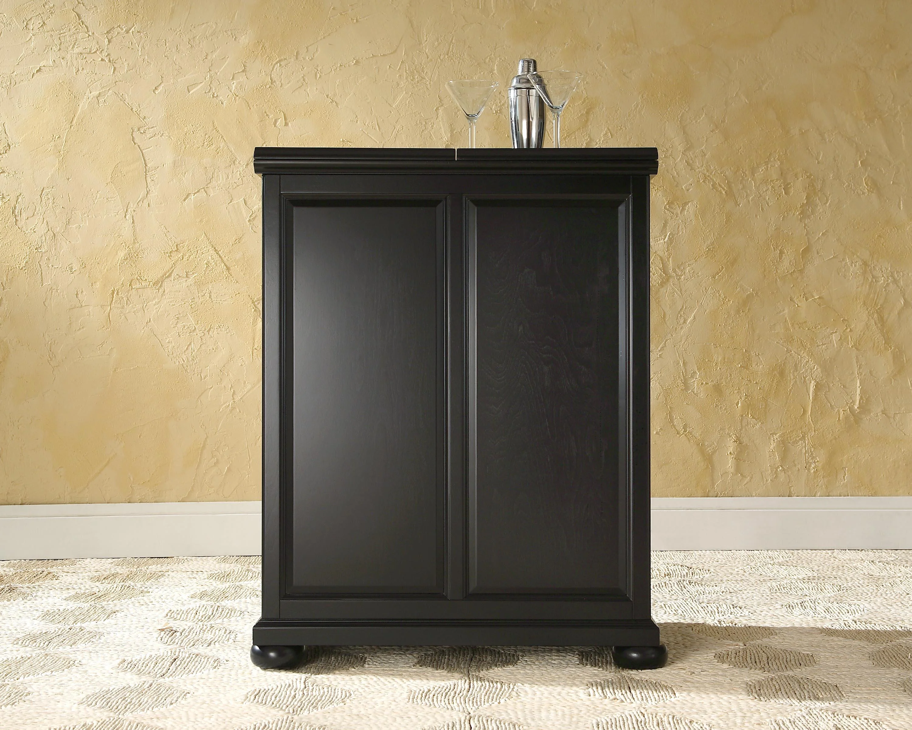 Crosley Furniture Alexandria Wood Expandable Bar Cabinet in Black