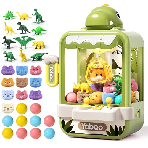 Dinosaur Claw Machine for Kids,Electronic Arcade Game Machine with Music,Mini Vending Machine Boys Birthday Toys Gifts Age 3+ Years,Includes 10 Plush Toys & 12 Dinosaur Accessories(Small)