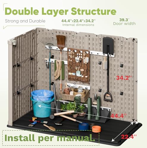 Devoko Outdoor Storage Cabinet 26 Cu Ft with Lockable Doors, Horizontal Storage Shed Waterproof Patio Tools Storage Box for Sofa Cushions, Gardening Tools and Accessories (White)