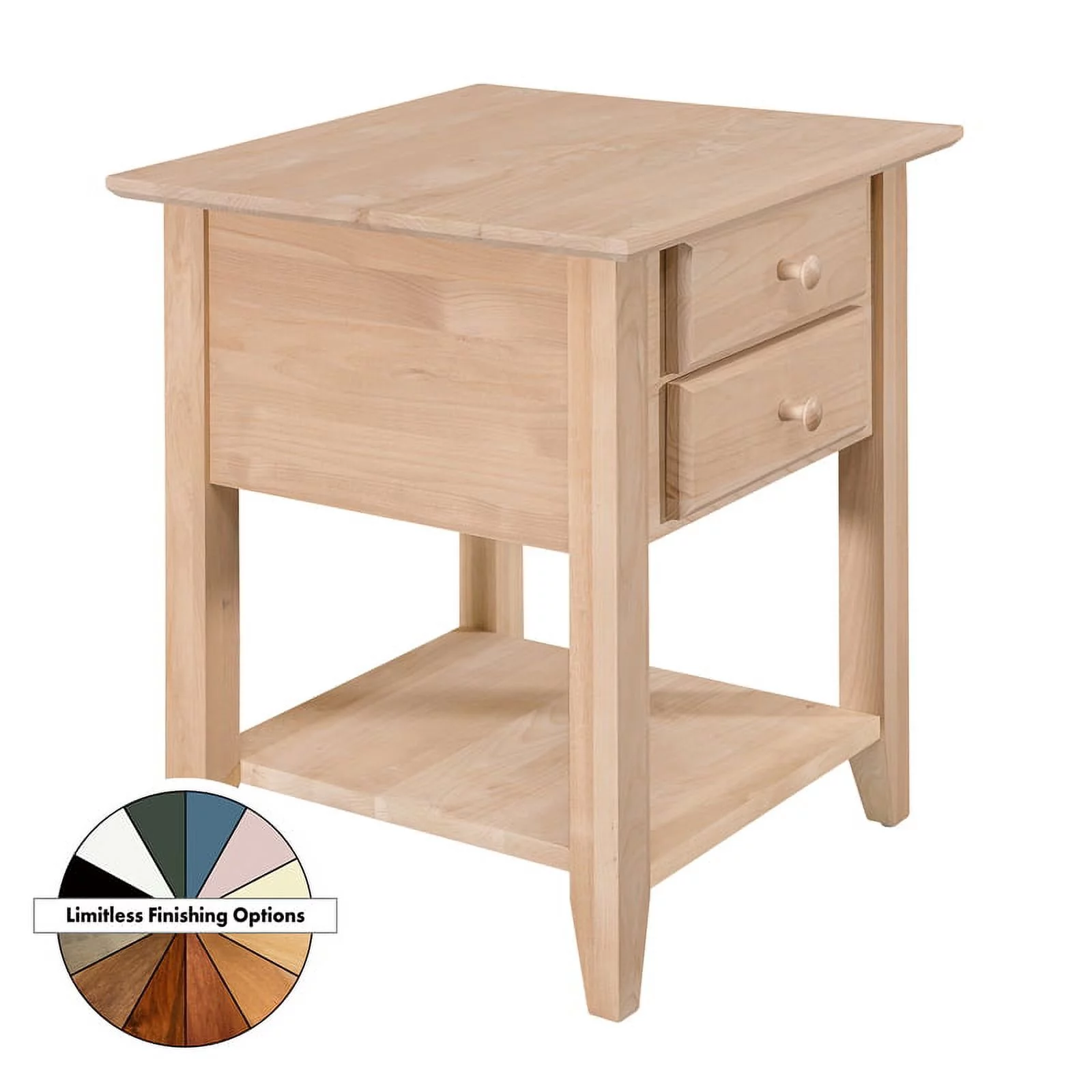 2-Drawer Alder Wood End Table in Natural - Built in the USA