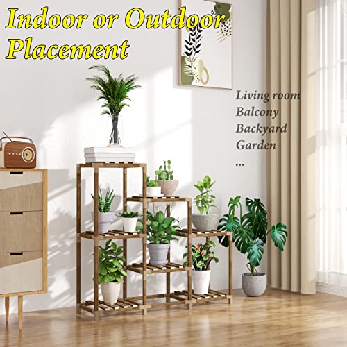 Tikea Plant Stand Indoor Hexagonal Plant Stand for Multiple Plants Indoor Outdoor Large Wooden Plant Shelf Creative DIY 6 Tiered Flowers Stand Rack for Living Room Balcony Patio Window