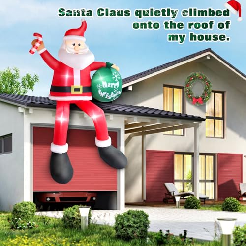 8 FT Christmas Inflatables Santa Claus Outdoor Decorations, Blow Up Santa Claus with Gifts Bag, Big Santa Carrying Presents Sack, Built-in LED Light, Xmas Outside Decor for Front Back Yard Garden Lawn