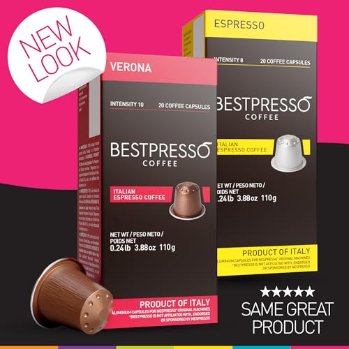 Bestpresso Coffee for Nespresso Original Machine 120 Aluminum pods Certified Genuine Espresso Variety Pack Caramel,Vanilla and Chocolate