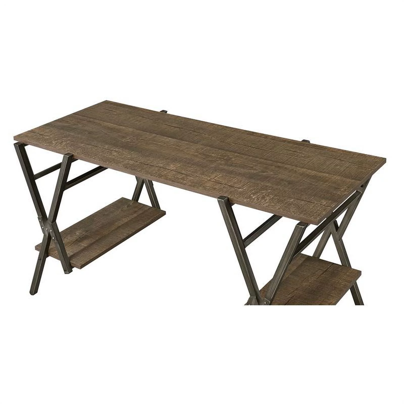 Furniture of America Carti Rustic Wood 2-Shelf Writing Desk in Oak and Gun Metal