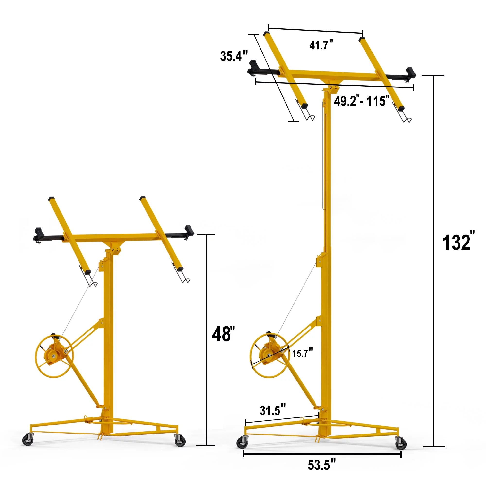 Ufurpie 11FT Drywall Rolling Lifter Panel,Sheetrock Lift, 150lb Weight Capacity Panel Hoist Jack Tool, Steel Material w/Telescopic Arm & 3 Lockable Wheels,Yellow
