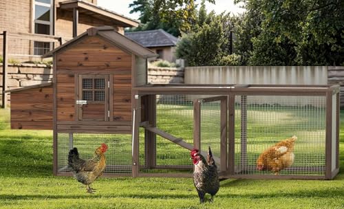 Large Wooden Chicken Coop, 160IN Outdoor Chicken Cages and Run with Nesting Boxes for 2-8 Chickens, Hen Run Poultry Pet House Rabbit Hutch with Waterproof Roof & Removable Tray for Backyard (Two)
