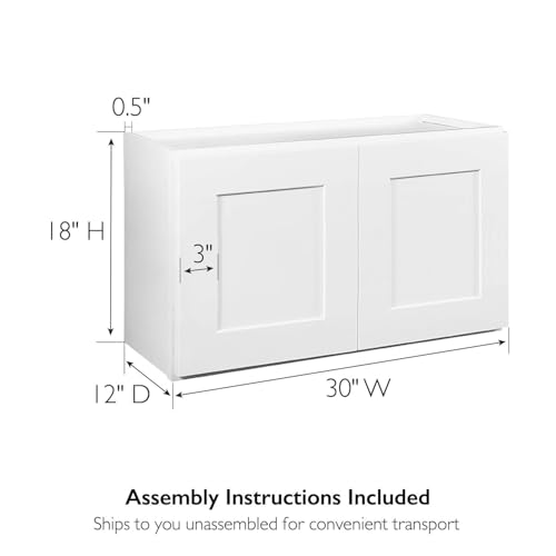 Brookings Shaker Unassembled Bridge Wall Kitchen Cabinet W3018, 30 W x 12 D x 18 H, Painted White with Sherwin Williams®, Solid Wood – Design House, 561662