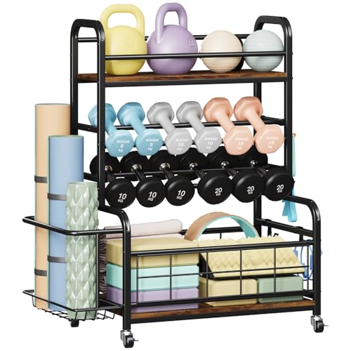 Homeiju 450LBS Dumbbell Rack,Weight Rack for Dumbbells,Weight Rack for Home Gym,Home Gym Storage for Strength Training Dumbbell Racks Stand with Wheels&Hooks