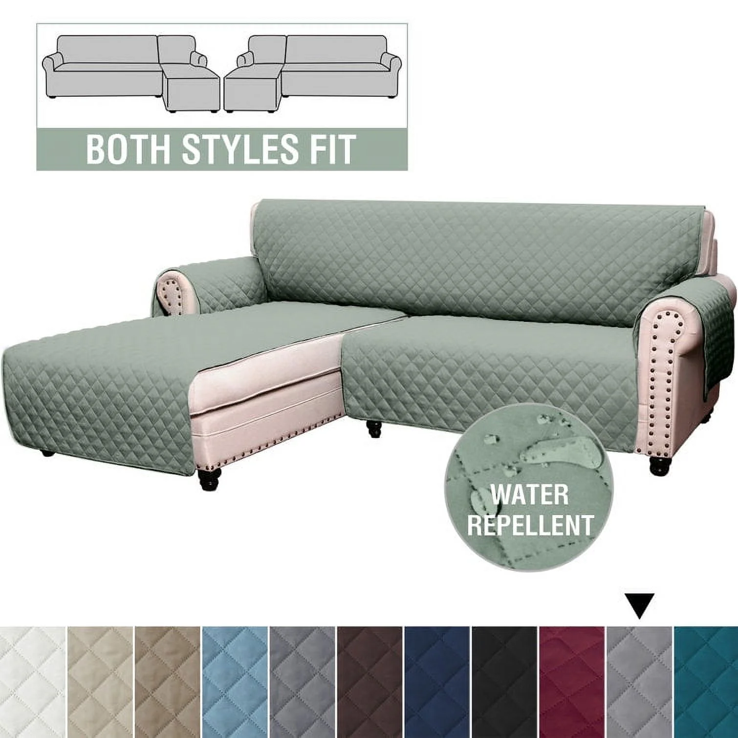 SHANNA Sectional Couch Covers Reversible Waterproof L-Shaped Sofa Slipcover Chaise Lounge Couch Furniture Protector for Kids Dogs,Light Green