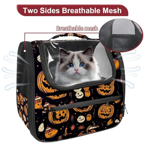 Halloween Pumpkin Pet Travel Carrier | Ventilated Comfortable Design with Safety Features | Ideal for Small to Medium Sized Pets Cats, Dogs etc
