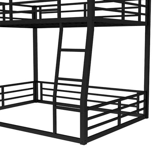 Heavy Duty Bunk Bed Frame with Ladder, Twin XL Over Twin XL Bunk Beds with Safety Guardrails, Adults Bunk Beds with Noise-Reducing Rubber Stoppers, Easy Assemble, Black