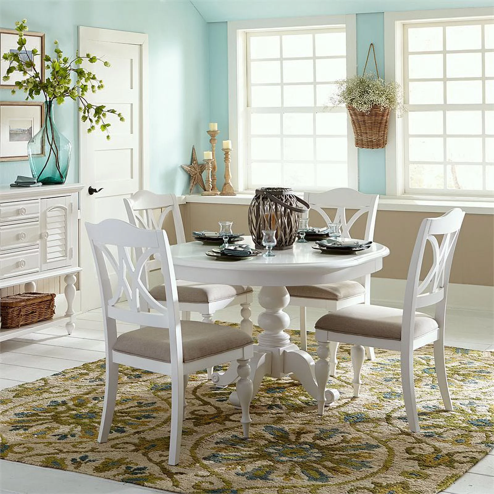 Pemberly Row Transitional Wood Top Round Pedestal Dining Table in White