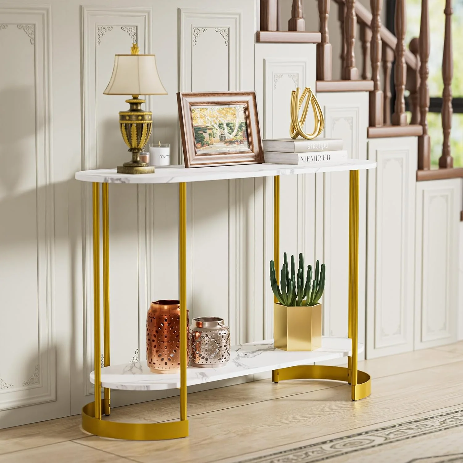45.3" Gold Entry Table  JOMA Faux Marble Console Table  2-Tier Sofa Table  White Entryway Table