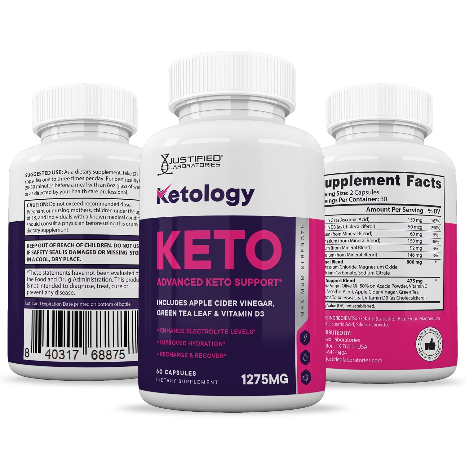 (5 Pack) Ketology Keto ACV Pills 1275mg Dietary Supplement 300 Capsules
