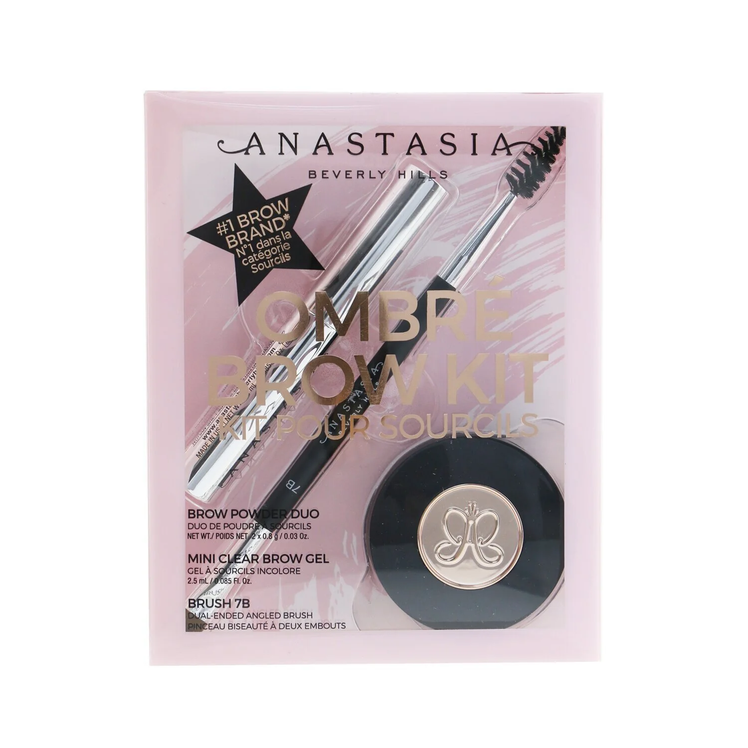 Anastasia Beverly Hills Ombre Brow Kit (Brow Powder Duo + Mini Clear Brow Gel + Brush 7B) - # Medium Brown  3pcs