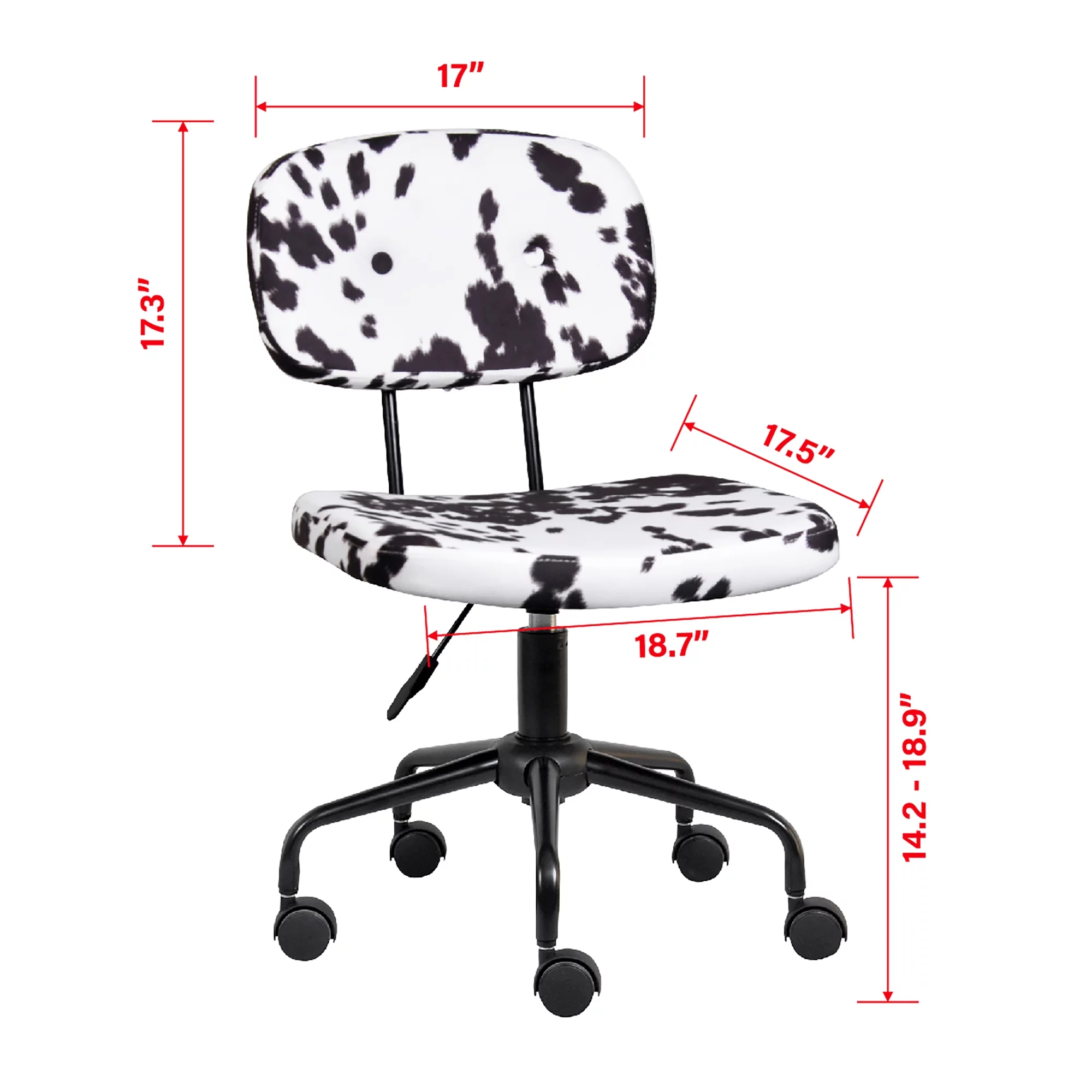 GIA Design Group Armless Swivel Holstein Cowhide Print Task Chair Black and White