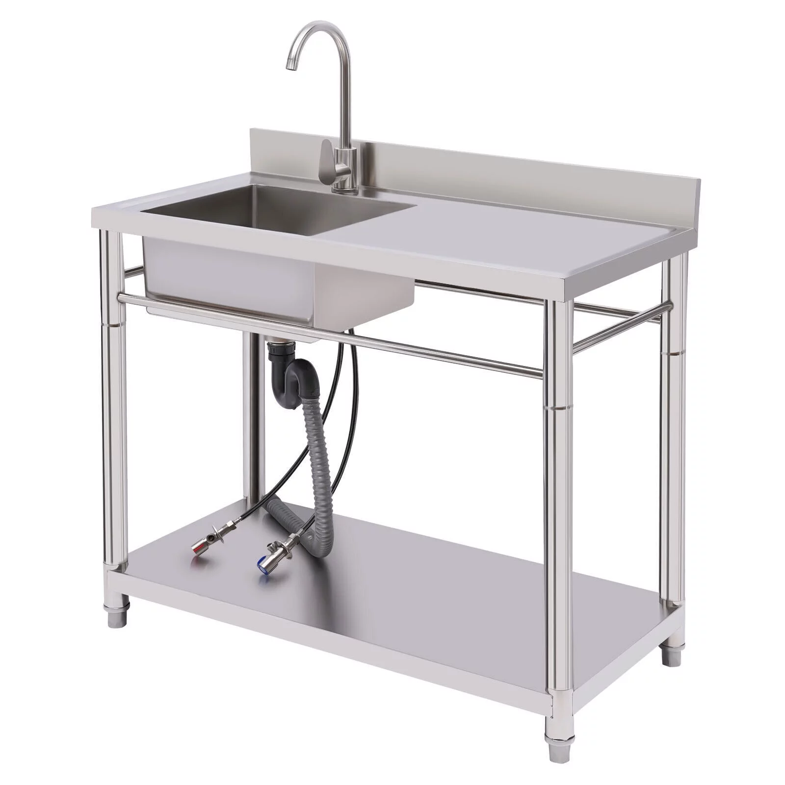 Kitchen Stainless Steel Utility Sink Prep Table 1 Compartment Commercial Sink