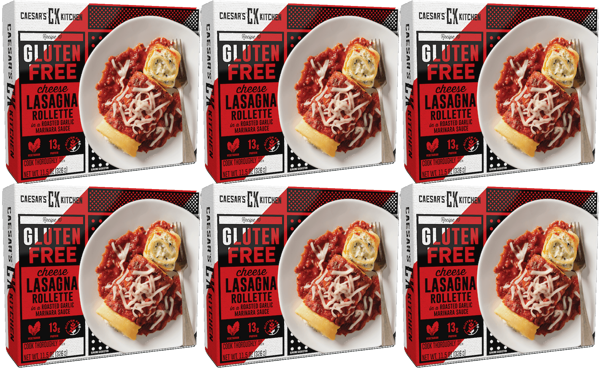 Caesar's Kitchen Gluten Free Cheese Lasagna Roll-up w/Marinara Sauce Entrée, 11.5 oz. Box, 6-Pack (Frozen)