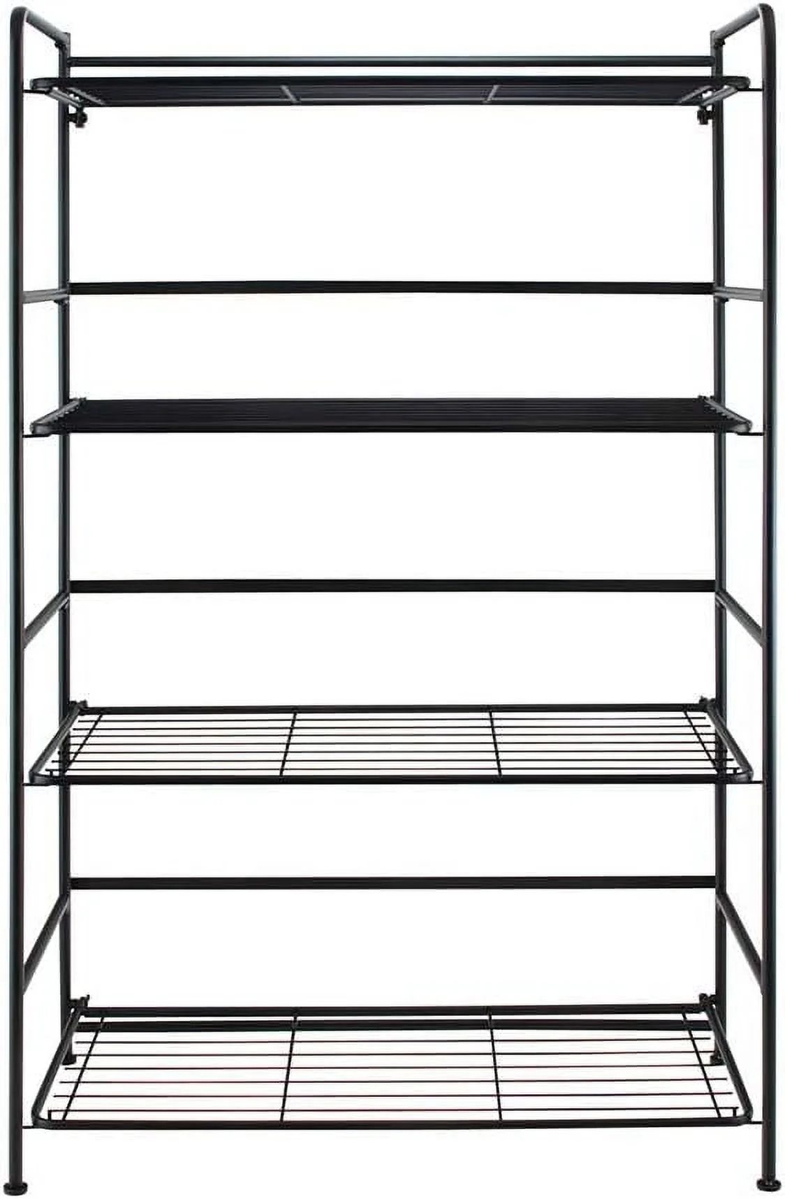 Folding Metal Bookcase-Small Space -No Assembly-Home, Kitchen, Bathroom And Office Black, 4 Shelves, Wide