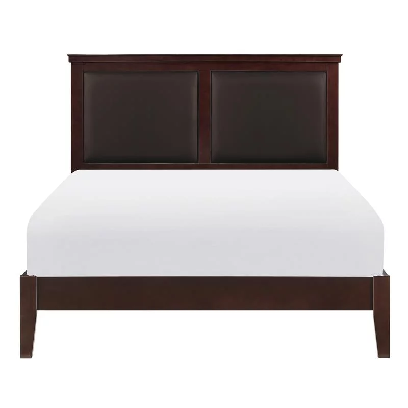 Pemberly Row Traditional Wood and Faux Leather Full Bed in Cherry