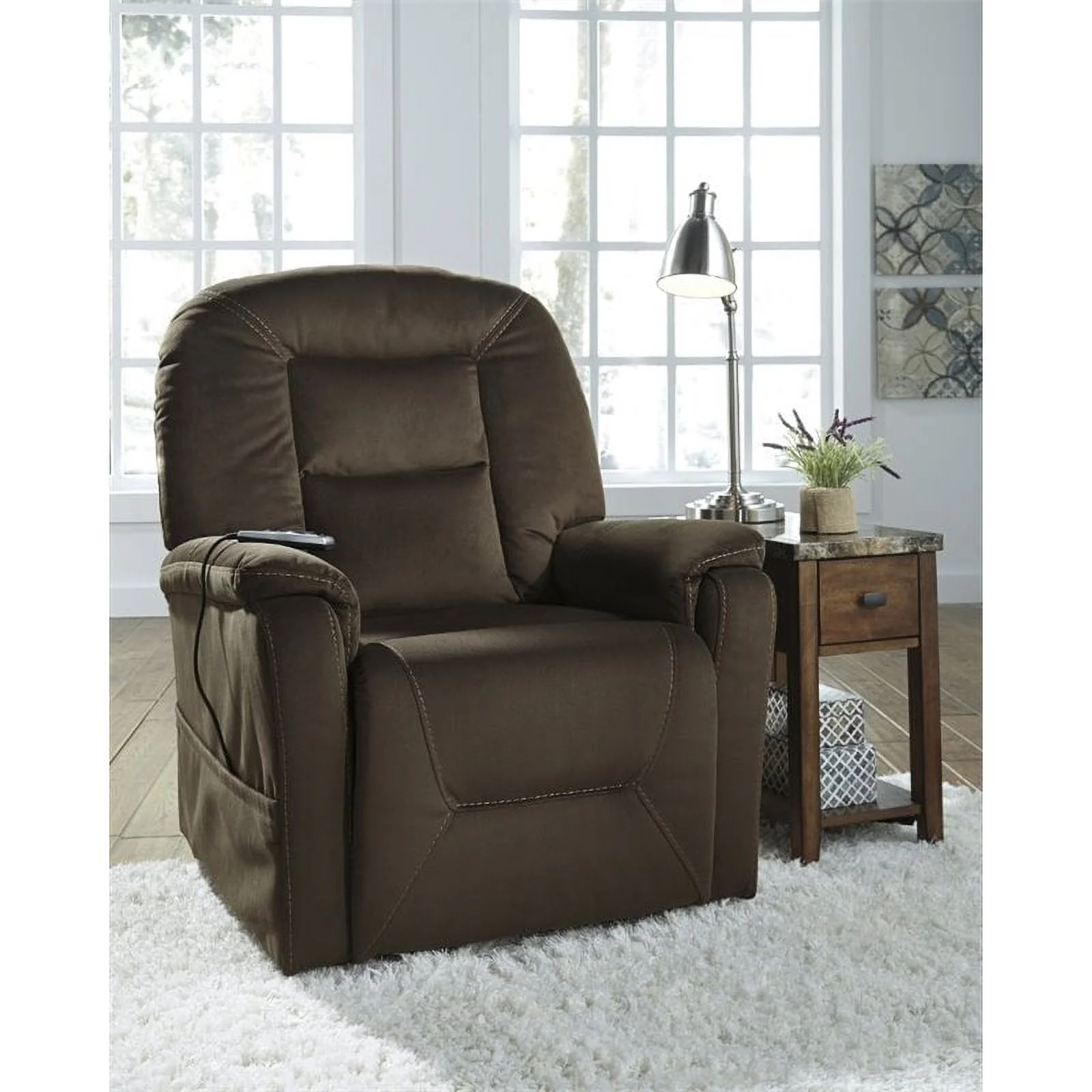 Bowery Hill Modern Power Lift Recliner in Espresso Coffee Fabric