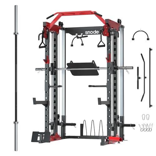 SNODE ALL10 Smith Machine for Home Gym, Power Rack with Cable Crossover, Squat Rack with Leg Press and Advanced LAT Pull-Down, 2000LB Weight Capacity