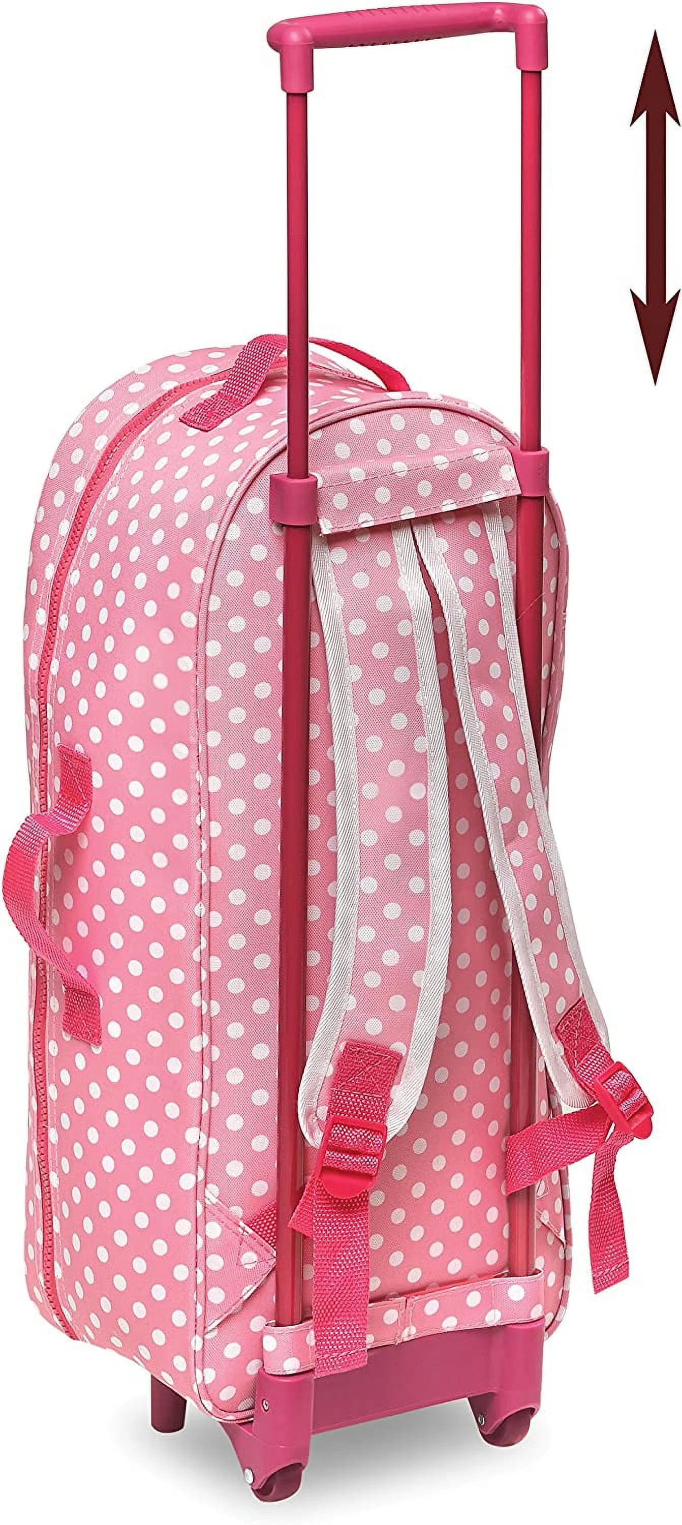Badger Basket 3-in-1 Trolley Doll Carrier with Rocking Bed and Bedding - Pink/Polka Dot-Material:100% Polyester Fabric