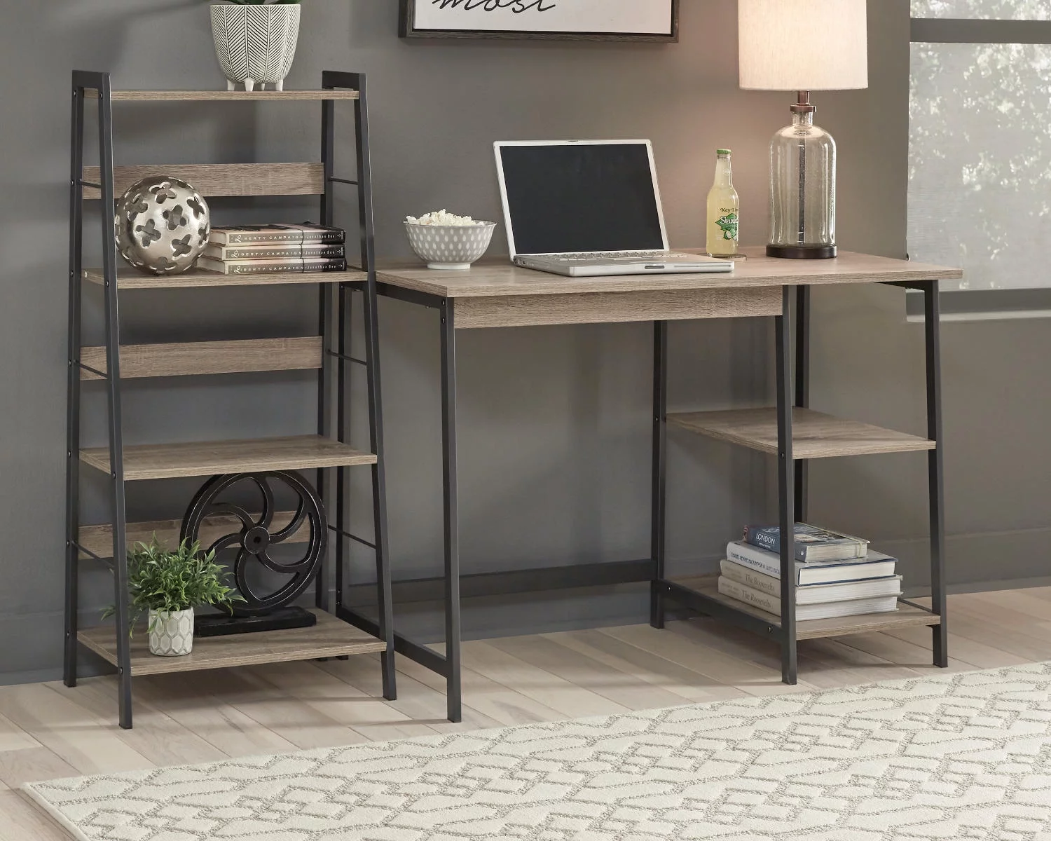 Signature Design by Ashley Casual Soho Home Office Desk and Shelf  Light Brown/Gunmetal