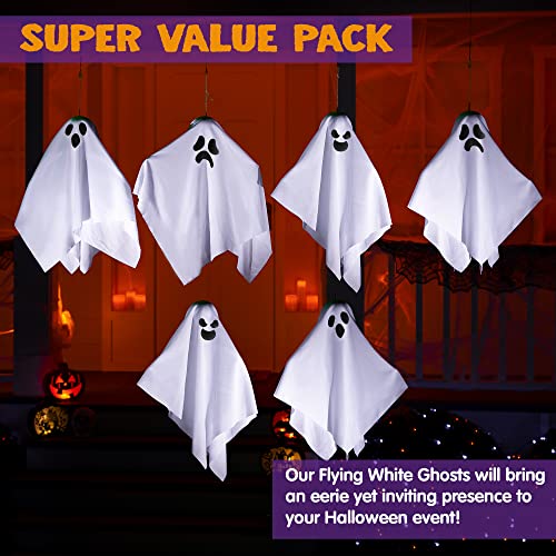 JOYIN 6 Pcs Halloween Decorations Outdoor Hanging Ghost, 19.6” White Flying Ghost for Halloween Party Decorations, Hanging Decor for Indoor Garden Yard Front Porch Patio Lawn Holiday Props