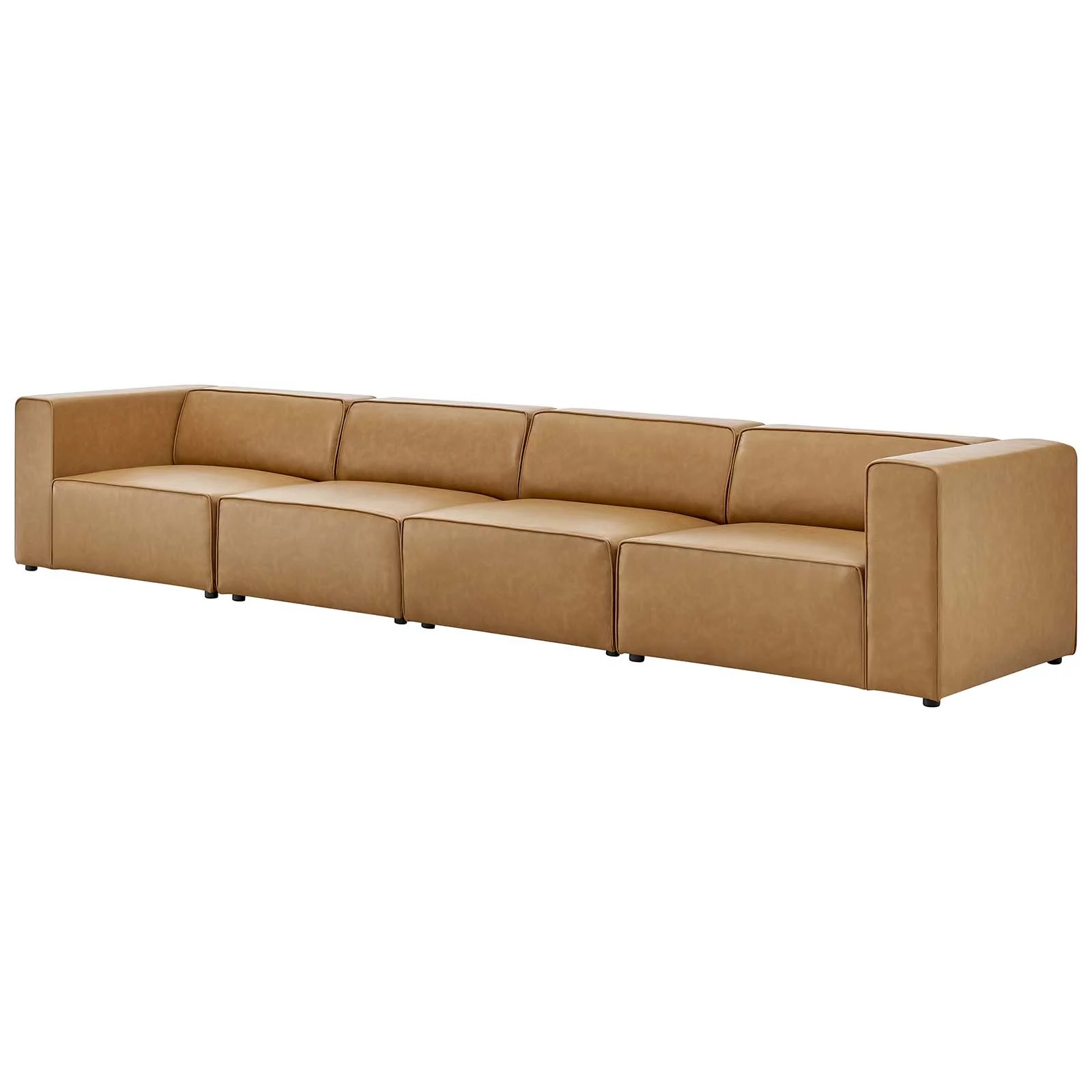 Sectional Sofa Set, Faux Vegan Leather, Tan, Modern Contemporary Urban Design, Living Lounge Room Hotel Lobby Hospitality