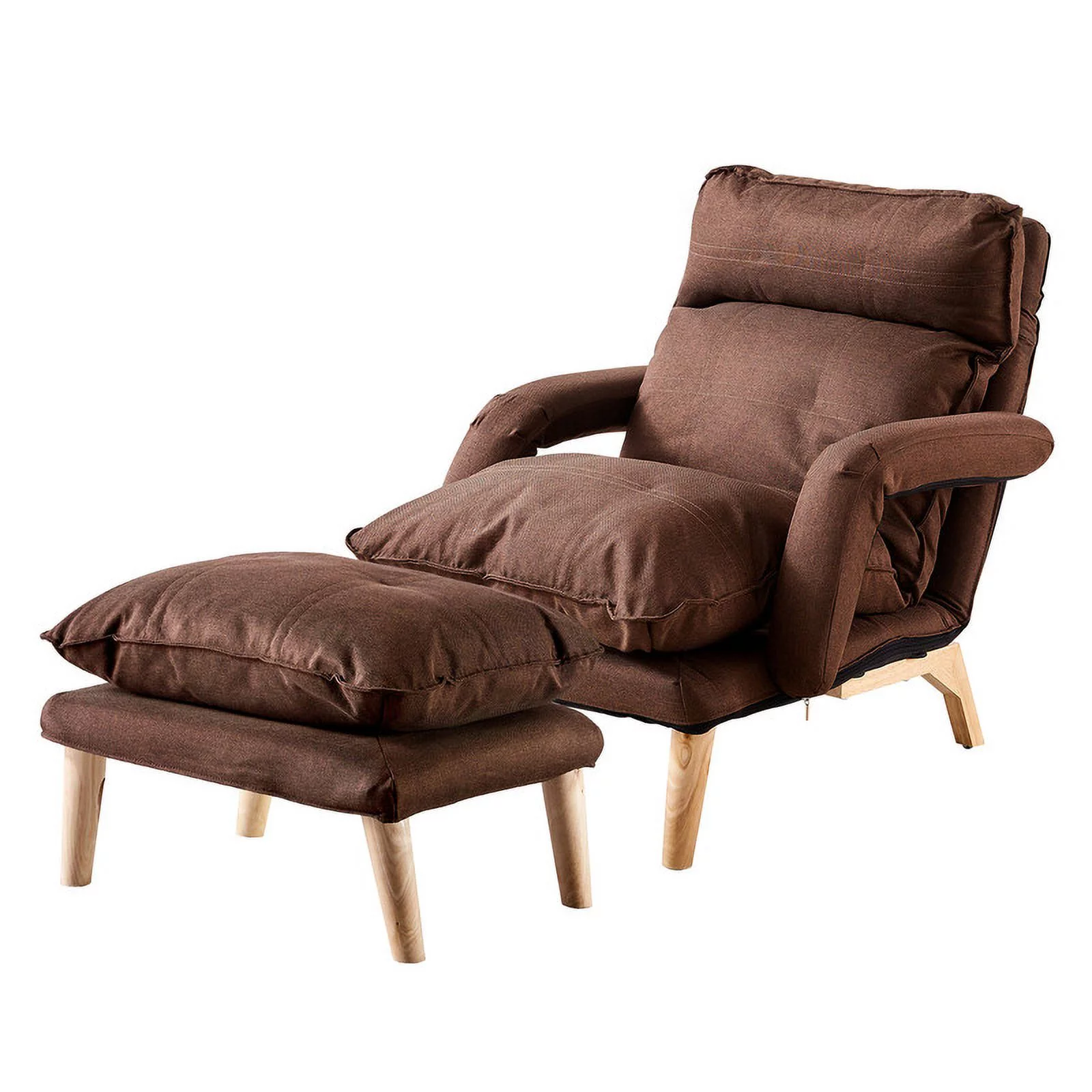 Clipop Living Room Accent Chair with Ottoman,Adult Linen Armchair 5 Angles Adjustable Back,Brown