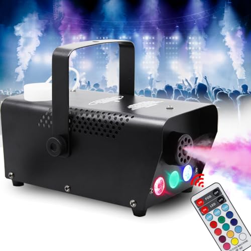 ATDAWN Fog Machine with Lights, Wireless Remote Control, Smoke Machine with 7 Colors Lights for Stage Party Effect, Halloween Wedding Special Event