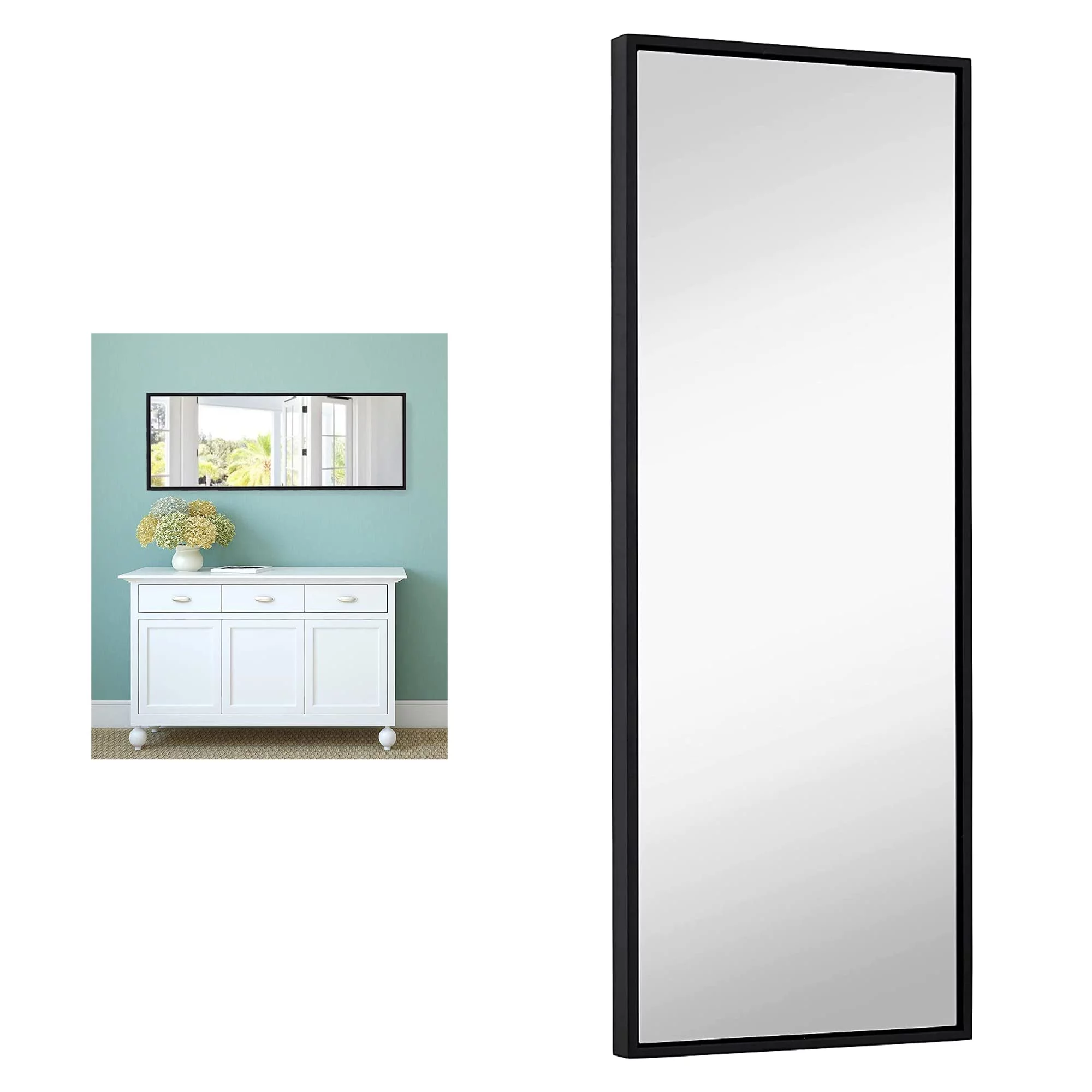 Hamilton Hills Clean Large Modern Black Frame Wall Mirror | 18