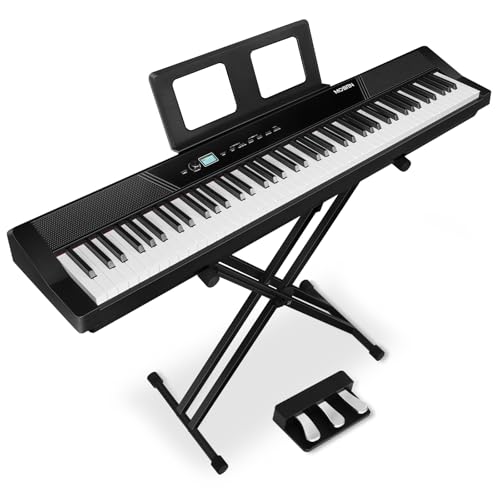 MOSEN Digital Piano 88-Key Full Size Weighted Piano, Electronic Keyboard Piano, Hammer Action, with Music Stand, Double X frame, 3-Pedal, 10+Voice Settings, for Beginner Professional at Home/Stage