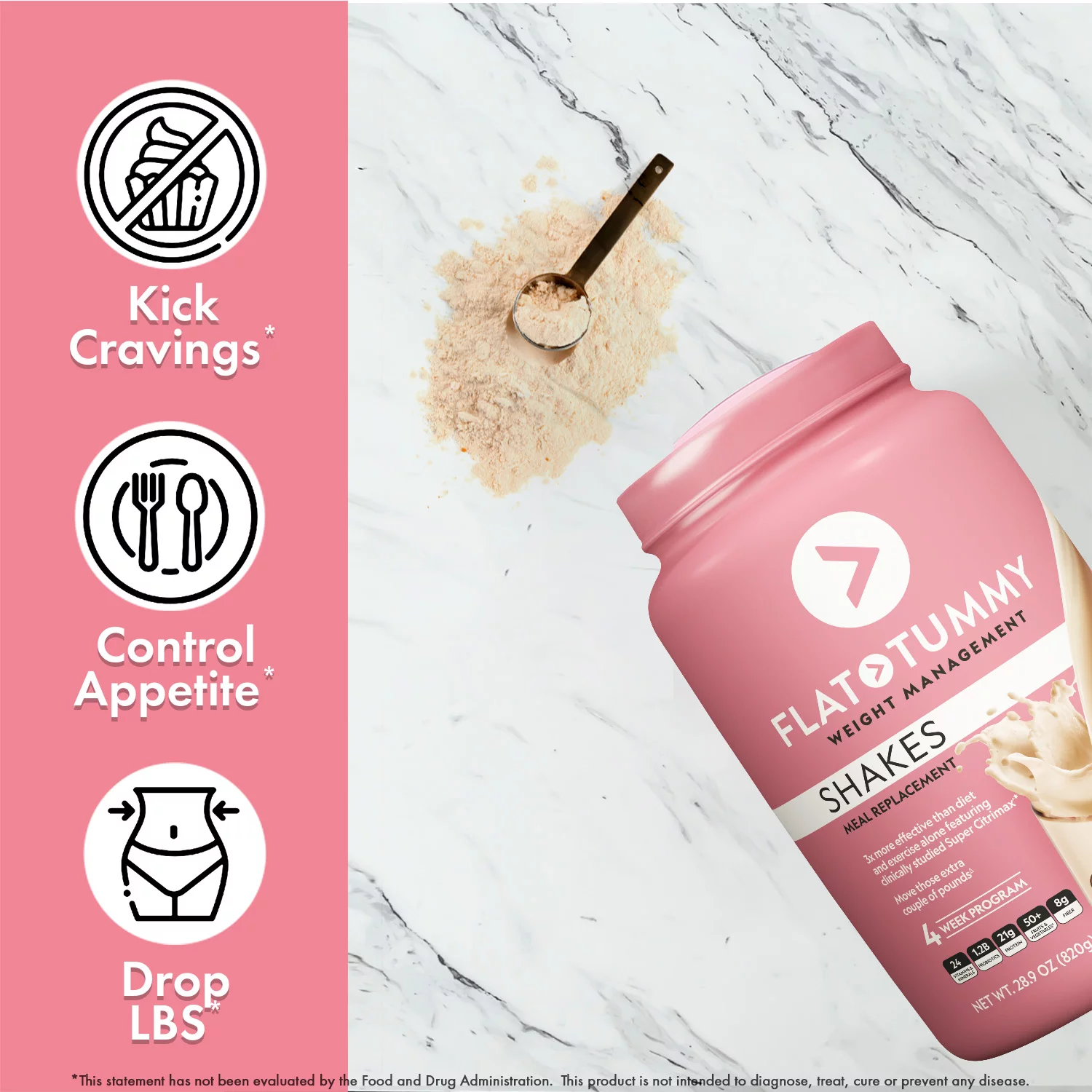 Flat Tummy Shakes, Vanilla Protein Powder - Vegan, Keto, Meal Replacement Shake