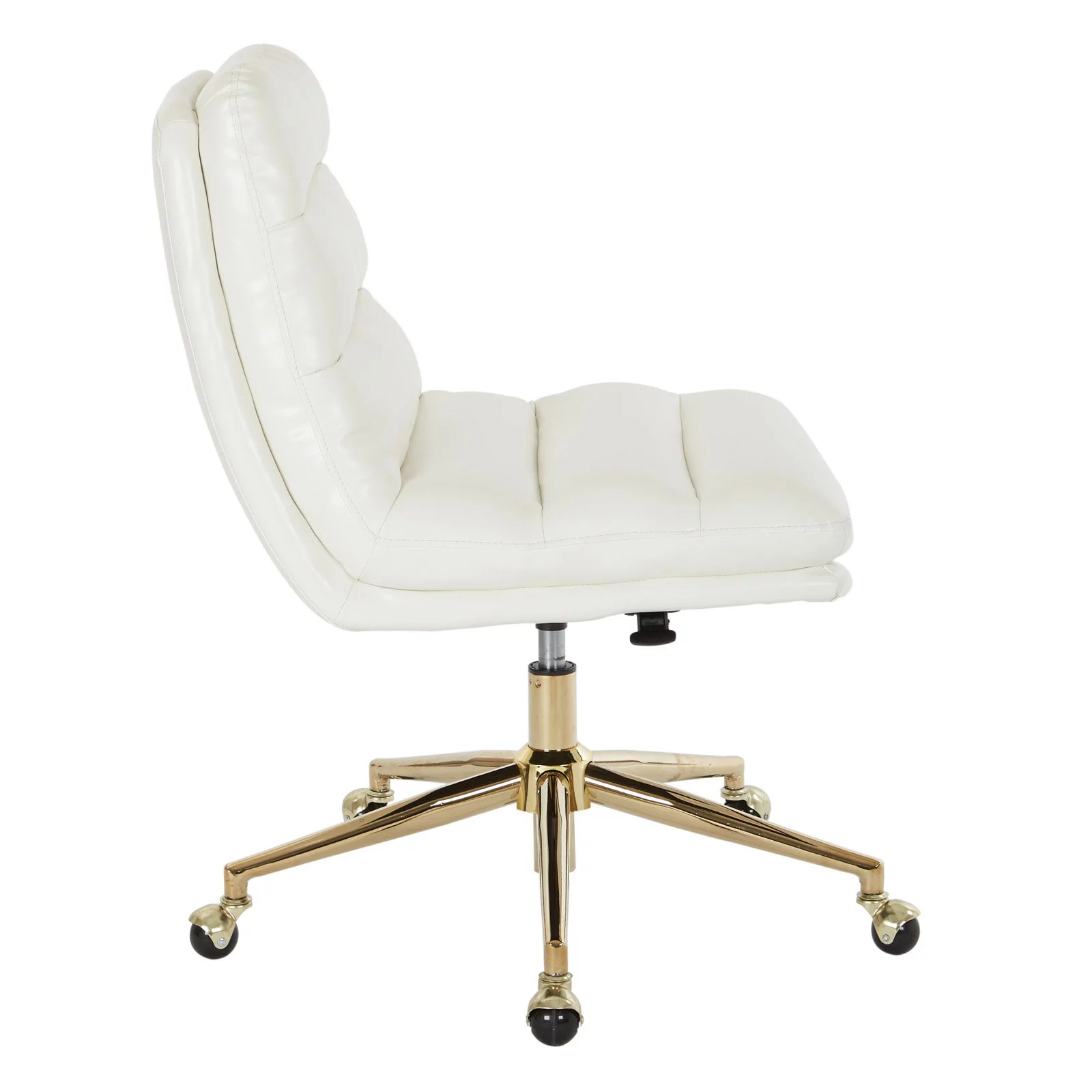 OSP Home Furnishings Legacy Office Chair in Deluxe White Faux Leather with Gold Base